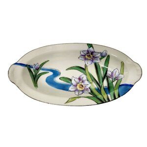 Vintage Noritake Japan Narcissus Daffodil Porcelain Oval Serving Dish W/ Handles